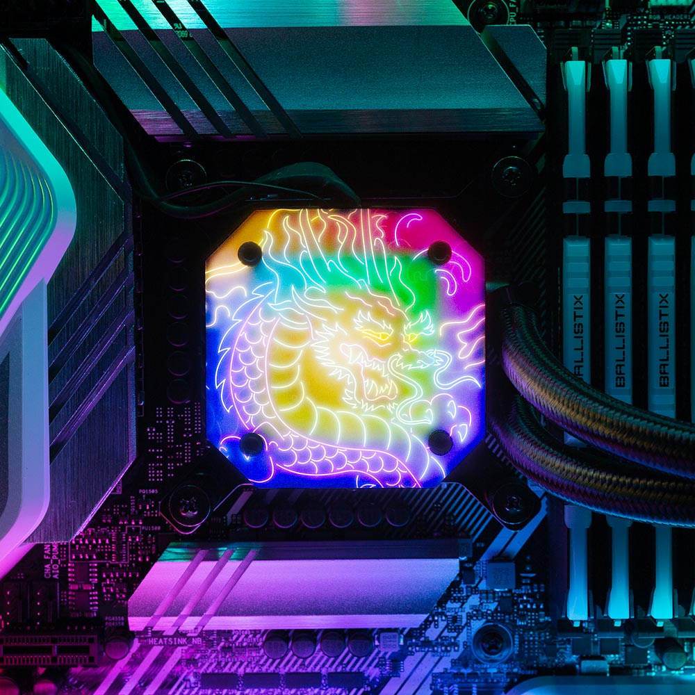 Neon Dragon AIO Cover for Corsair iCUE ELITE CAPELLIX (H100i, H115i, H150i Black and White) - Donnie Art - V1Tech