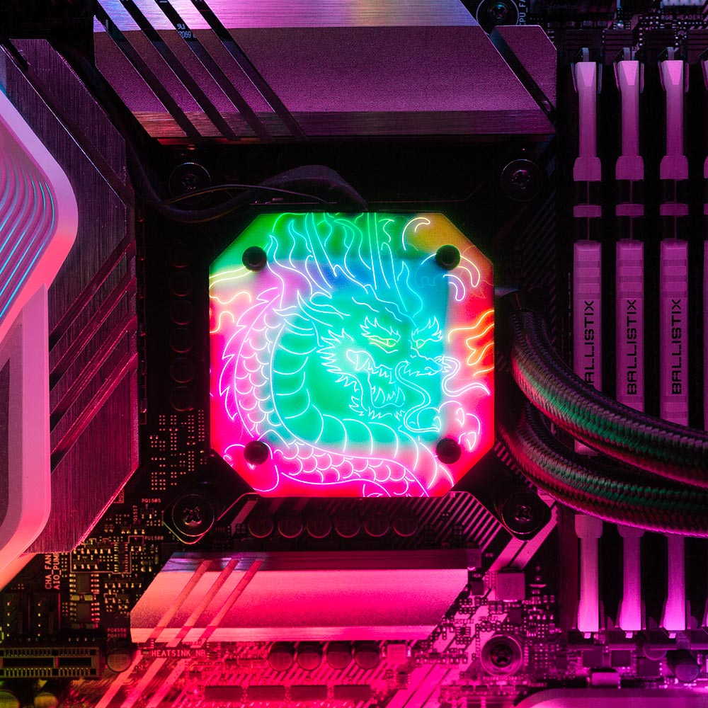 Neon Dragon AIO Cover for Corsair iCUE ELITE CAPELLIX (H100i, H115i, H150i Black and White) - Donnie Art - V1Tech