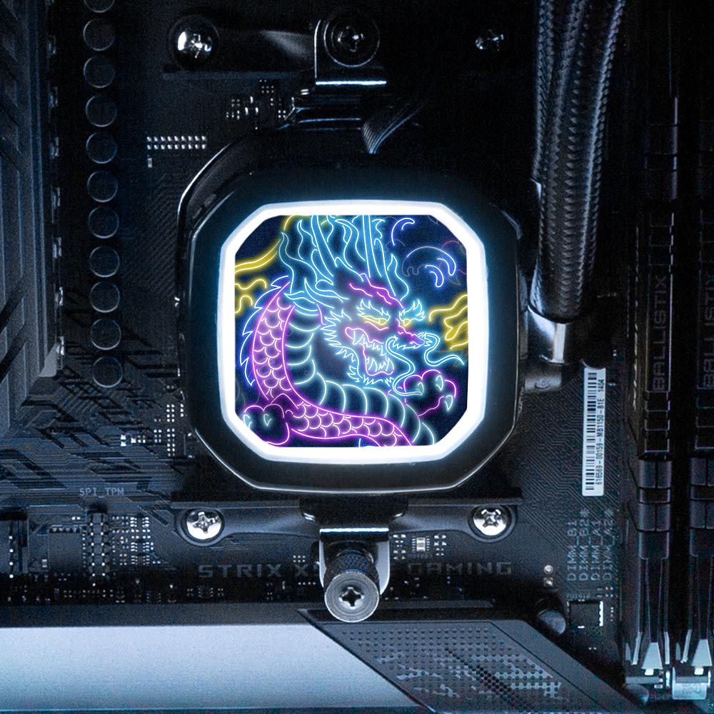 Neon Dragon AIO Cover for Corsair RGB Hydro Platinum and Pro Series (H100i, H115i, H150i, H100X, XT, X, SE, H60) - Donnie Art - V1Tech