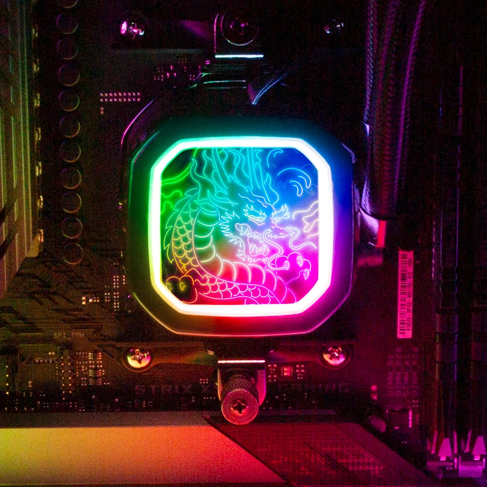Neon Dragon AIO Cover for Corsair RGB Hydro Platinum and Pro Series (H100i, H115i, H150i, H100X, XT, X, SE, H60) - Donnie Art - V1Tech