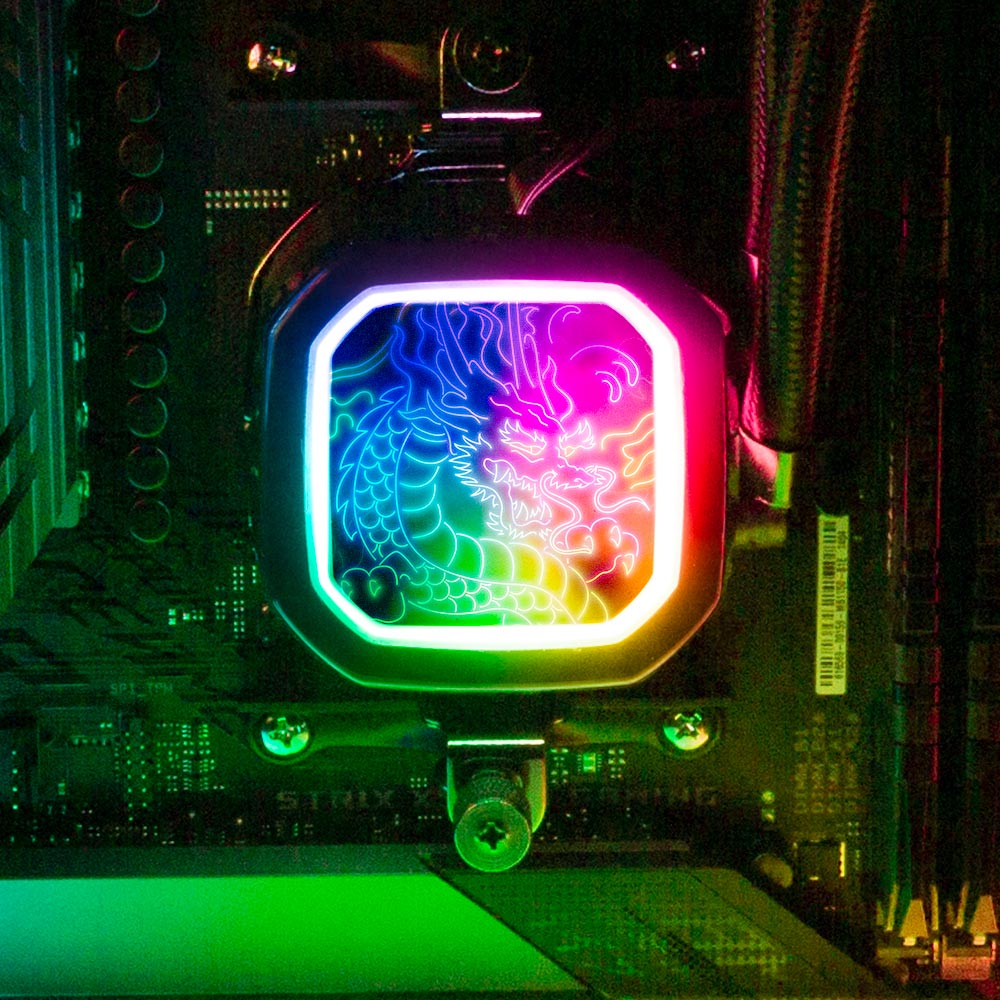 Neon Dragon AIO Cover for Corsair RGB Hydro Platinum and Pro Series (H100i, H115i, H150i, H100X, XT, X, SE, H60) - Donnie Art - V1Tech