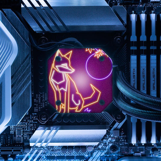 Neon Fox AIO Cover for Corsair iCUE ELITE CAPELLIX (H100i, H115i, H150i Black and White) - Donnie Art - V1Tech