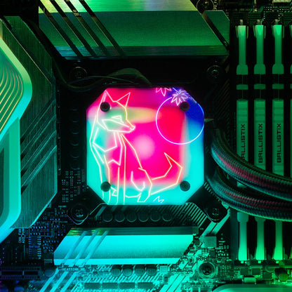 Neon Fox AIO Cover for Corsair iCUE ELITE CAPELLIX (H100i, H115i, H150i Black and White) - Donnie Art - V1Tech