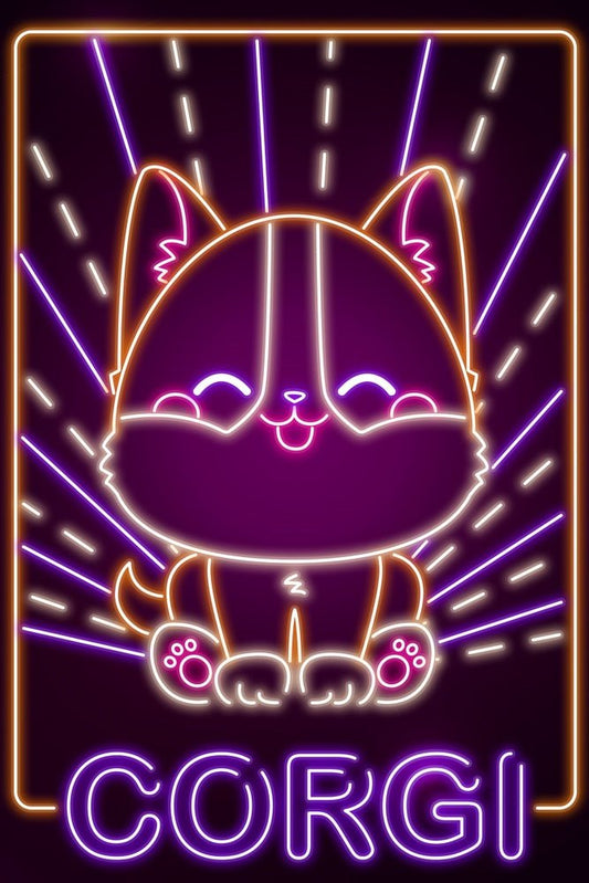 Neon Kawaii Corgi Plexi Glass Wall Art - Donnie Art - V1Tech