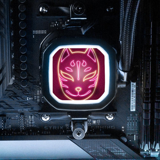 Neon Kitsune Mask AIO Cover for Corsair RGB Hydro Platinum and Pro Series (H100i, H115i, H150i, H100X, XT, X, SE, H60) - Donnie Art - V1Tech