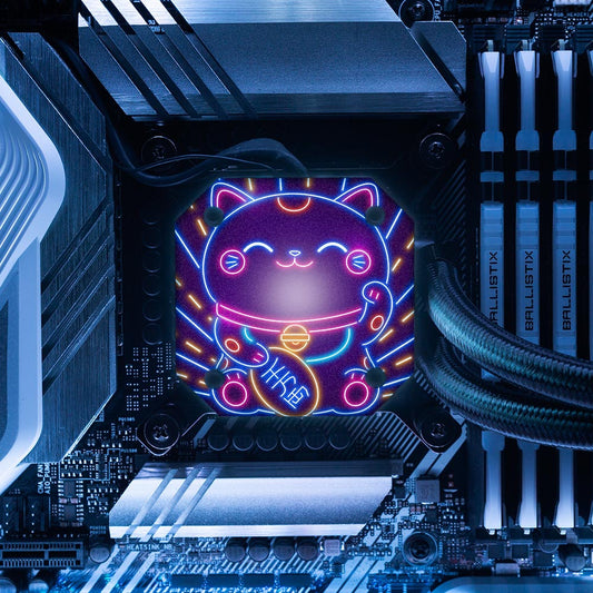 Neon Maneki Neko AIO Cover for Corsair iCUE ELITE CAPELLIX (H100i, H115i, H150i Black and White) - Donnie Art - V1Tech