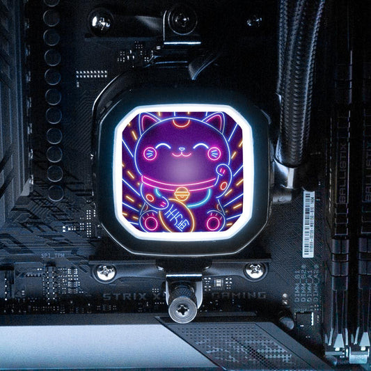 Neon Maneki Neko AIO Cover for Corsair RGB Hydro Platinum and Pro Series (H100i, H115i, H150i, H100X, XT, X, SE, H60) - Donnie Art - V1Tech