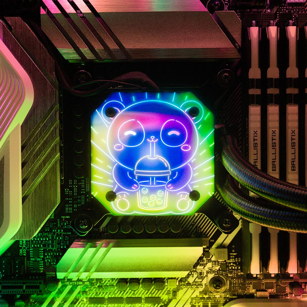 Neon Panda Boba Tea AIO Cover for Corsair iCUE ELITE CAPELLIX (H100i, H115i, H150i Black and White) - Donnie Art - V1Tech