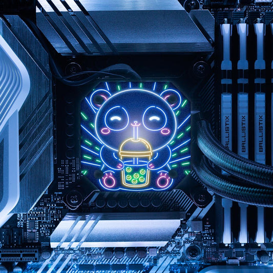 Neon Panda Boba Tea AIO Cover for Corsair iCUE ELITE CAPELLIX (H100i, H115i, H150i Black and White) - Donnie Art - V1Tech