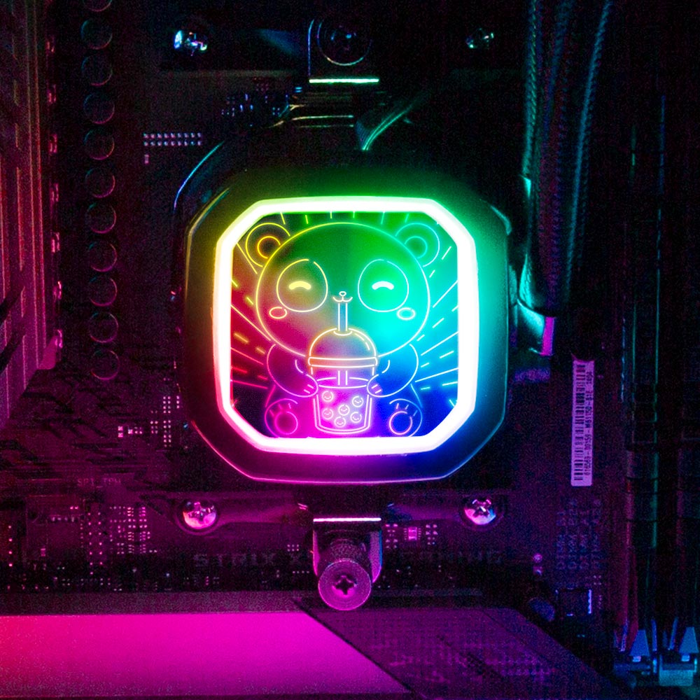 Neon Panda Boba Tea AIO Cover for Corsair RGB Hydro Platinum and Pro Series (H100i, H115i, H150i, H100X, XT, X, SE, H60) - Donnie Art - V1Tech