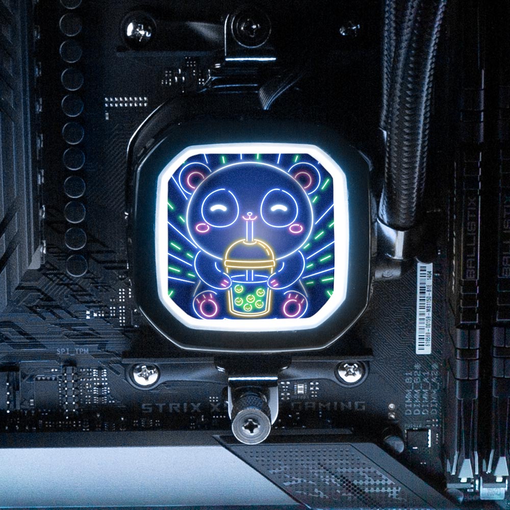 Neon Panda Boba Tea AIO Cover for Corsair RGB Hydro Platinum and Pro Series (H100i, H115i, H150i, H100X, XT, X, SE, H60) - Donnie Art - V1Tech