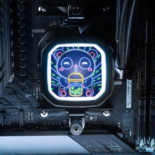 Neon Panda Boba Tea AIO Cover for Corsair RGB Hydro Platinum and Pro Series (H100i, H115i, H150i, H100X, XT, X, SE, H60) - Donnie Art - V1Tech
