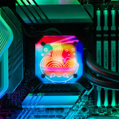 Neon Ramen AIO Cover for Corsair iCUE ELITE CAPELLIX (H100i, H115i, H150i Black and White) - Donnie Art - V1Tech