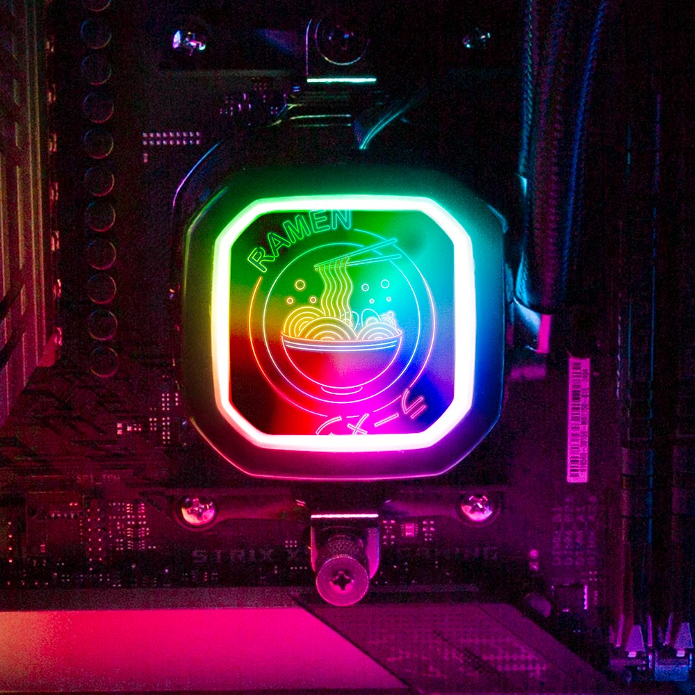 Neon Ramen AIO Cover for Corsair RGB Hydro Platinum and Pro Series (H100i, H115i, H150i, H100X, XT, X, SE, H60) - Donnie Art - V1Tech