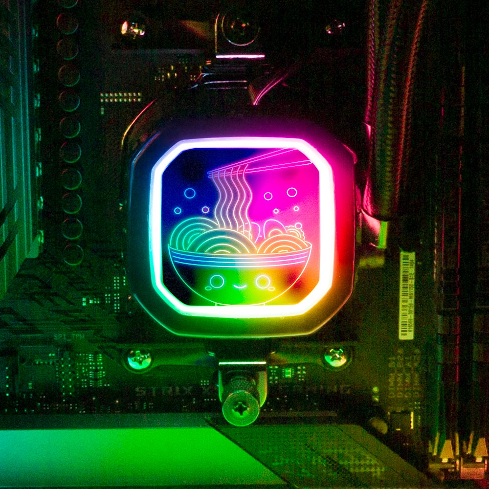 Neon Ramen Circle AIO Cover for Corsair RGB Hydro Platinum and Pro Series (H100i, H115i, H150i, H100X, XT, X, SE, H60) - Donnie Art - V1Tech