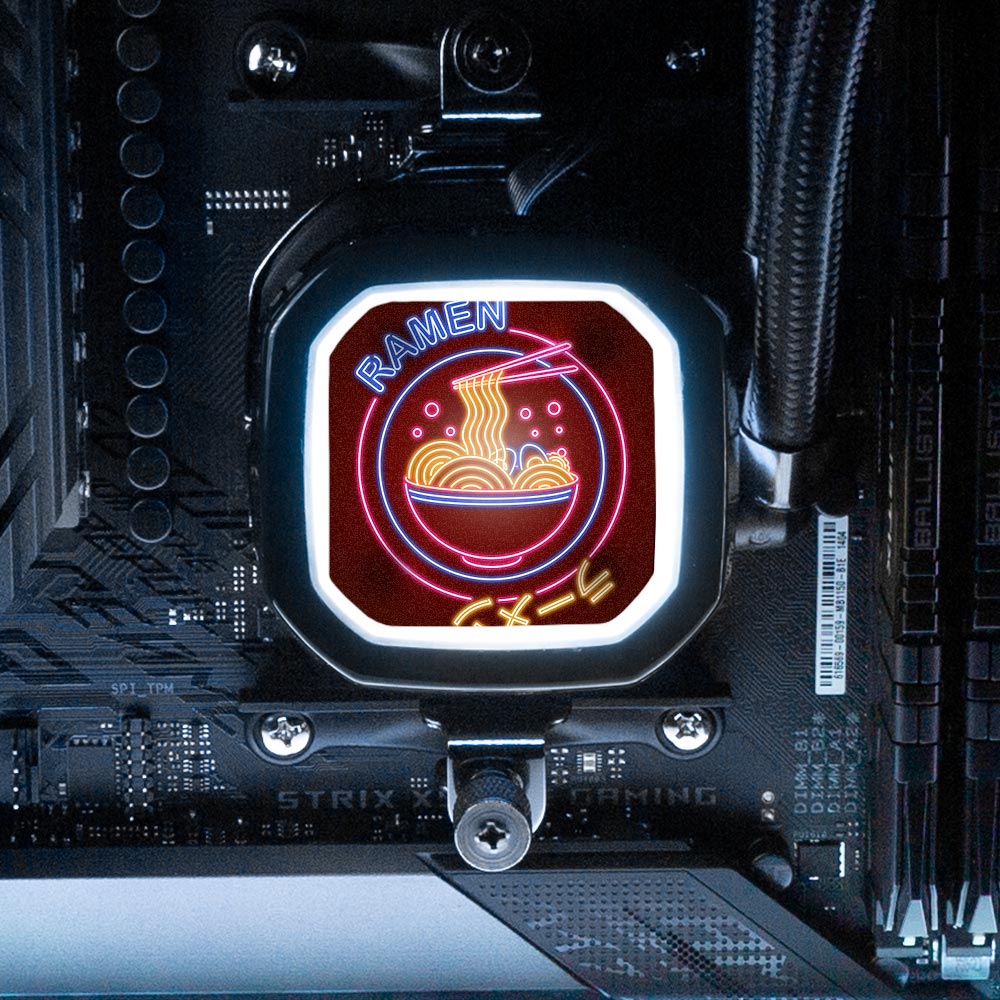 Neon Ramen Circle AIO Cover for Corsair RGB Hydro Platinum and Pro Series (H100i, H115i, H150i, H100X, XT, X, SE, H60) - Donnie Art - V1Tech