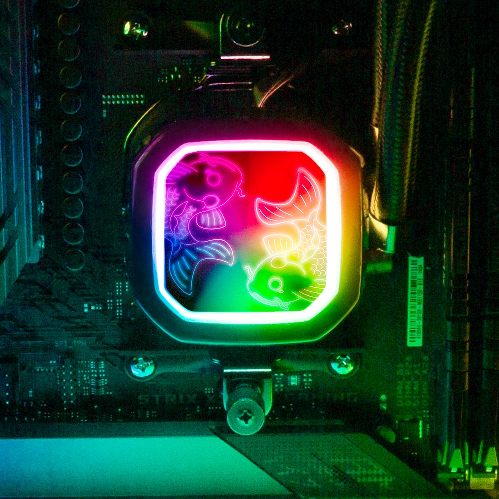 Red Neon Carpe Koi AIO Cover for Corsair RGB Hydro Platinum and Pro Series (H100i, H115i, H150i, H100X, XT, X, SE, H60) - Donnie Art - V1Tech