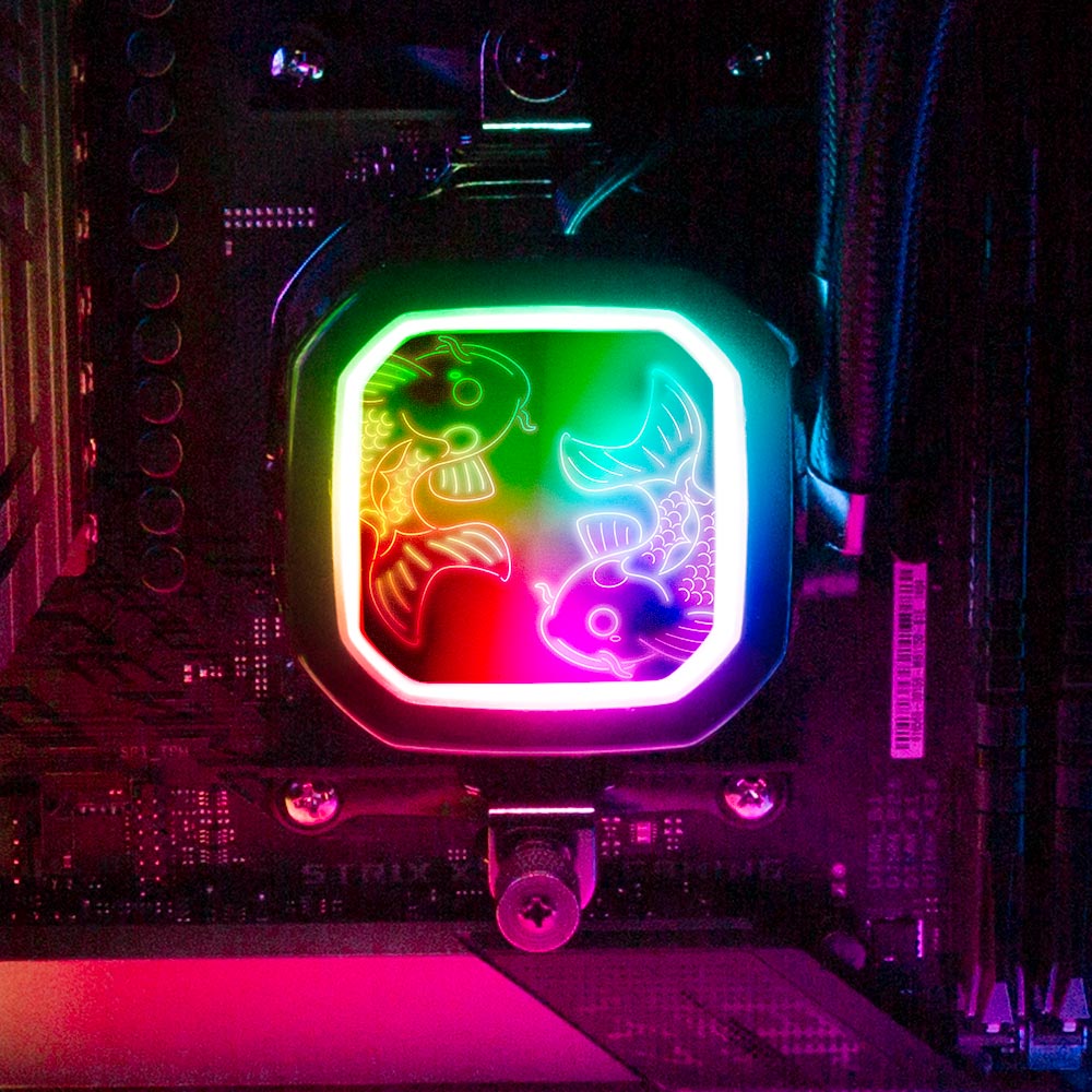 Red Neon Carpe Koi AIO Cover for Corsair RGB Hydro Platinum and Pro Series (H100i, H115i, H150i, H100X, XT, X, SE, H60) - Donnie Art - V1Tech