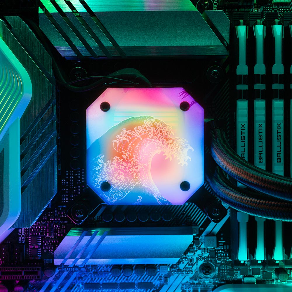 Soul of the Retrowave AIO Cover for Corsair iCUE ELITE CAPELLIX (H100i, H115i, H150i Black and White) - Donnie Art - V1Tech