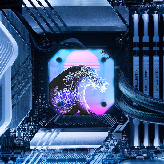 Soul of the Retrowave AIO Cover for Corsair iCUE ELITE CAPELLIX (H100i, H115i, H150i Black and White) - Donnie Art - V1Tech
