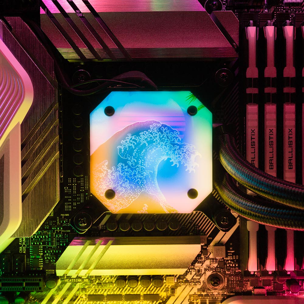 Soul of the Retrowave AIO Cover for Corsair iCUE ELITE CAPELLIX (H100i, H115i, H150i Black and White) - Donnie Art - V1Tech