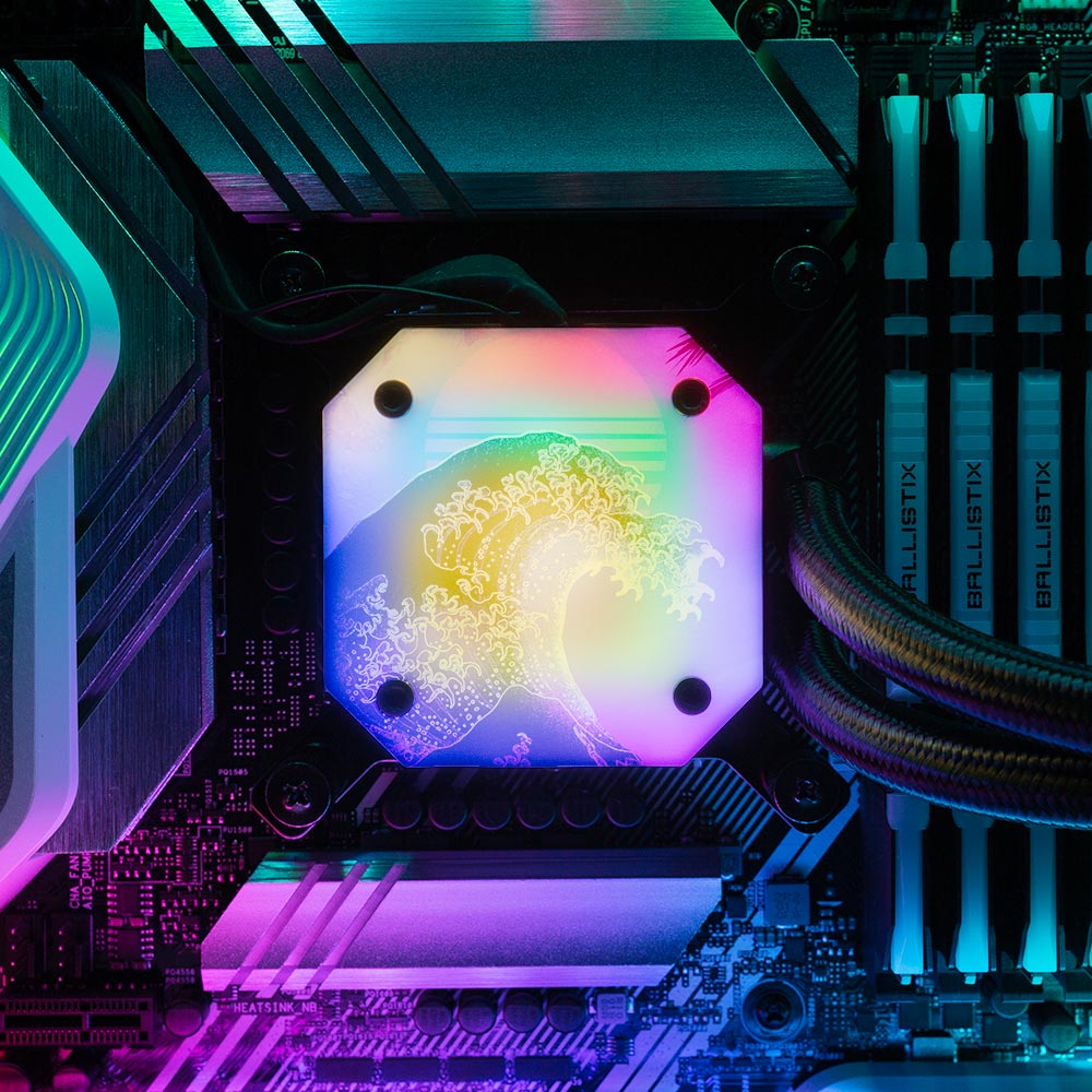 Soul of the Retrowave AIO Cover for Corsair iCUE ELITE CAPELLIX (H100i, H115i, H150i Black and White) - Donnie Art - V1Tech