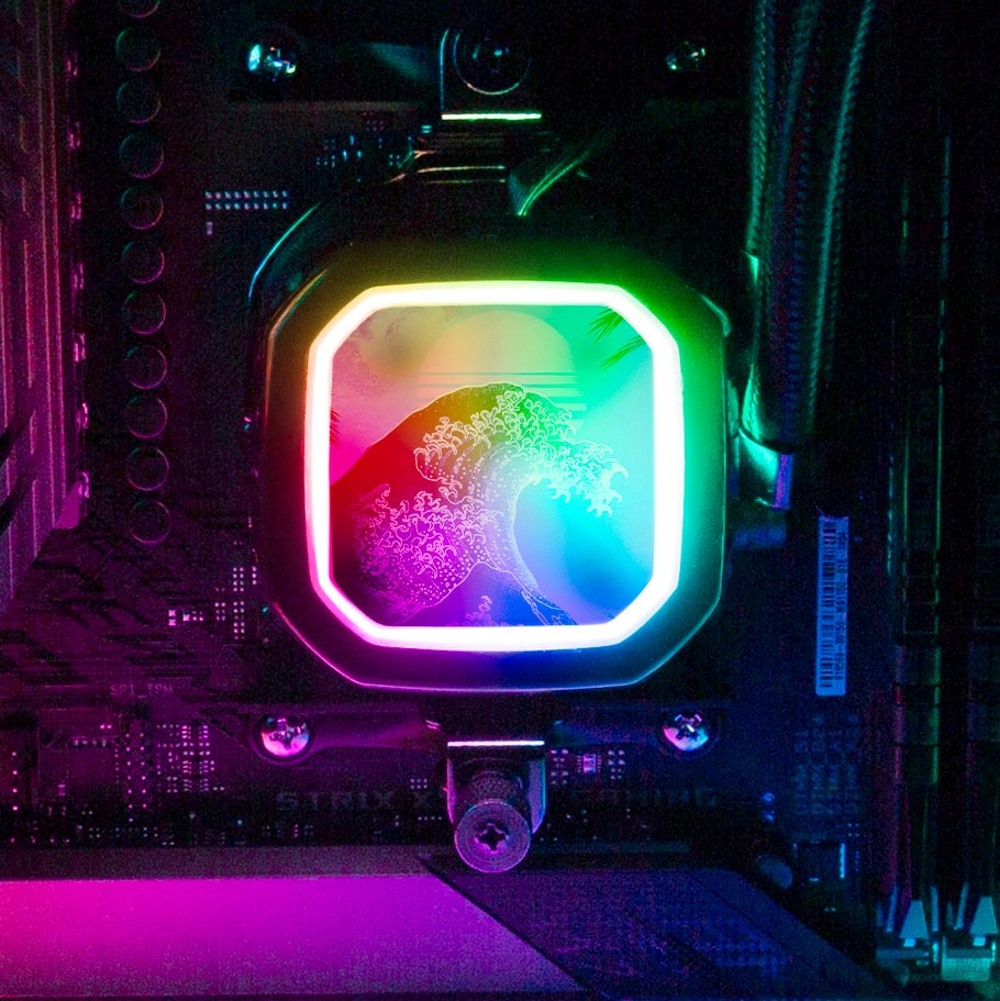 Soul of the Retrowave AIO Cover for Corsair RGB Hydro Platinum and Pro Series (H100i, H115i, H150i, H100X, XT, X, SE, H60) - Donnie Art - V1Tech