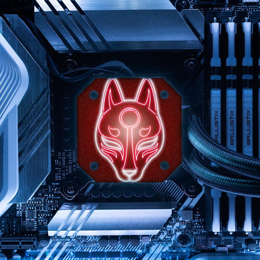 V2 Neon Kitsune Mask AIO Cover for Corsair iCUE ELITE CAPELLIX (H100i, H115i, H150i Black and White) - Donnie Art - V1Tech