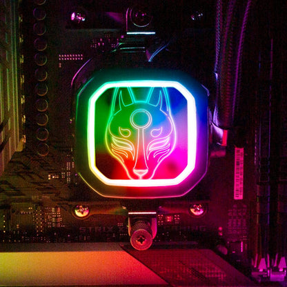 V2 Neon Kitsune Mask AIO Cover for Corsair RGB Hydro Platinum and Pro Series (H100i, H115i, H150i, H100X, XT, X, SE, H60) - Donnie Art - V1Tech