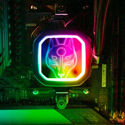 V2 Neon Kitsune Mask AIO Cover for Corsair RGB Hydro Platinum and Pro Series (H100i, H115i, H150i, H100X, XT, X, SE, H60) - Donnie Art - V1Tech